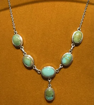Picture of Pure Silver Necklace With Natural Old Turquoise/Women/31.5 Gram