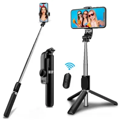 Show details for Mobile Selfie Stick With Tripod And Bluetooth Remote Picture of Mobile Selfie Stick With Tripod And Bluetooth Remote