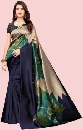 Picture of Floral Print Kalamkari Art Silk Saree (Blue)