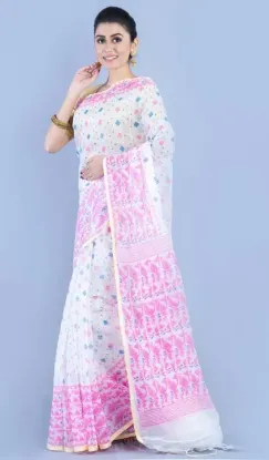 Picture of Printed Jamdani Cotton Silk Saree (White)