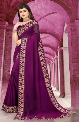 Picture of Printed Banarasi Lycra Blend, Chiffon Saree (Purple)