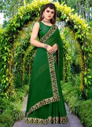 Picture of Printed Banarasi Lycra Blend, Chiffon Saree (Green)