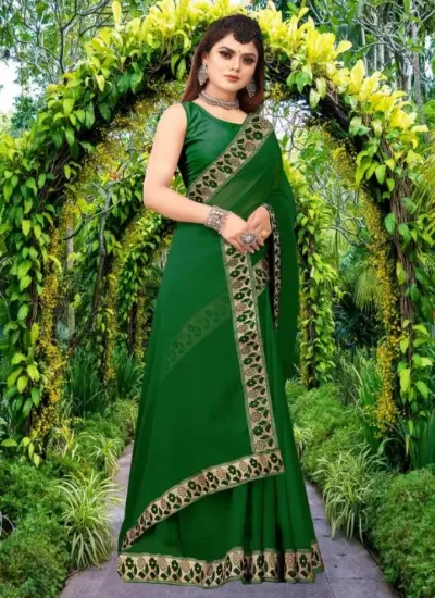 Picture of Printed Banarasi Lycra Blend, Chiffon Saree (Green)
