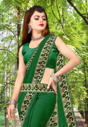Picture of Printed Banarasi Lycra Blend, Chiffon Saree (Green)