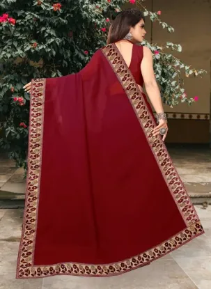 Picture of Printed Banarasi Lycra Blend, Chiffon Saree (Maroon, Gold)