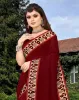 Picture of Printed Banarasi Lycra Blend, Chiffon Saree (Maroon, Gold)
