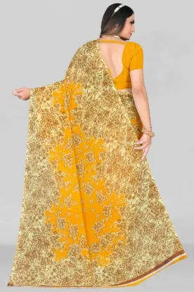 Picture of Printed Daily Wear Georgette Saree (Yellow, Beige)