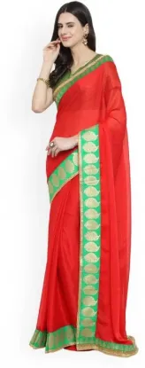 Picture of Temple Border Bollywood Chiffon Saree (Red)