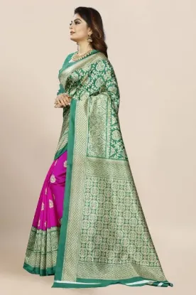 Picture of Printed Bollywood Art Silk Saree (Green, Pink)