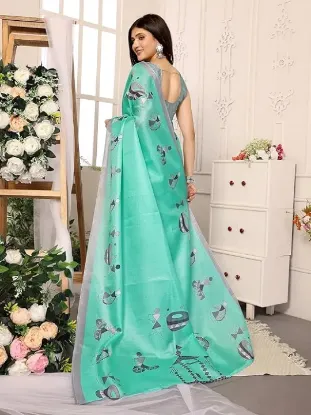 Picture of Womens Elegant Printed Art Silk Saree with Matching Blouse Material