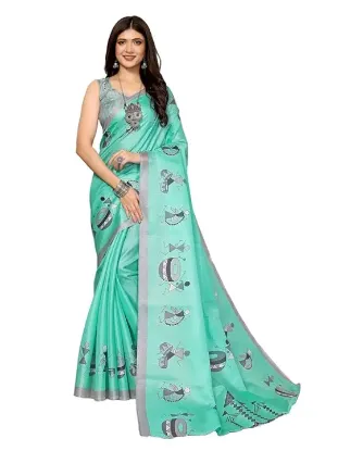 Picture of Womens Elegant Printed Art Silk Saree with Matching Blouse Material