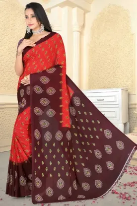 Picture of Printed Daily Wear Georgette Saree (Red, Brown)