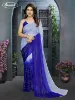 Picture of Embellished, Striped, Self Design Leheria Satin Saree (Blue, Grey)