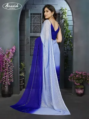 Picture of Embellished, Striped, Self Design Leheria Satin Saree (Blue, Grey)