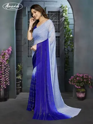 Picture of Embellished, Striped, Self Design Leheria Satin Saree (Blue, Grey)