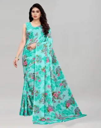 Picture of Printed Daily Wear Chiffon, Georgette Saree (Blue)