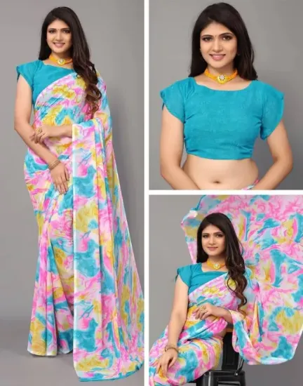 Picture of Printed Daily Wear Chiffon, Georgette Saree (Multicolor)
