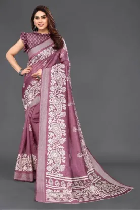 Picture of Printed Bollywood Cotton Blend Saree (Purple)