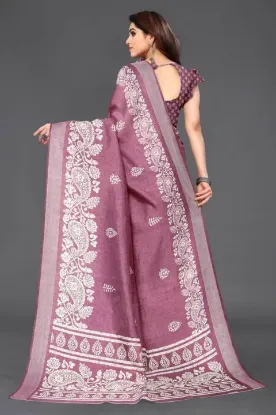 Picture of Printed Bollywood Cotton Blend Saree (Purple)