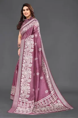 Picture of Printed Bollywood Cotton Blend Saree (Purple)