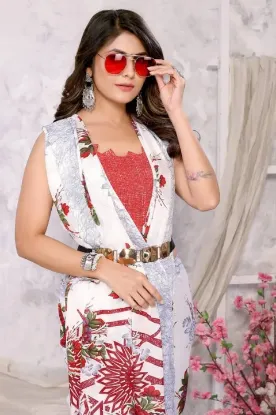 Picture of Printed, Floral Print Daily Wear Georgette Saree (Red)