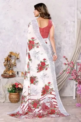 Picture of Printed, Floral Print Daily Wear Georgette Saree (Red)