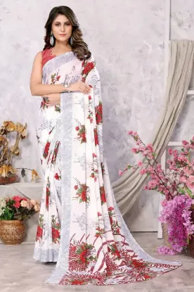 Picture of Printed, Floral Print Daily Wear Georgette Saree (Red)