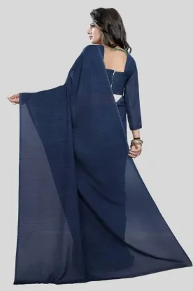 Picture of Dyed Daily Wear Georgette Saree (Blue)