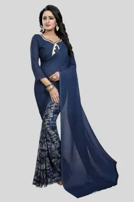 Picture of Dyed Daily Wear Georgette Saree (Blue)
