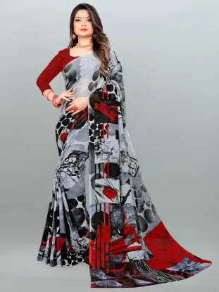 Picture of Geometric Print Daily Wear Georgette Saree (Grey)
