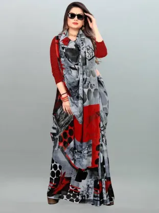 Picture of Geometric Print Daily Wear Georgette Saree (Grey)