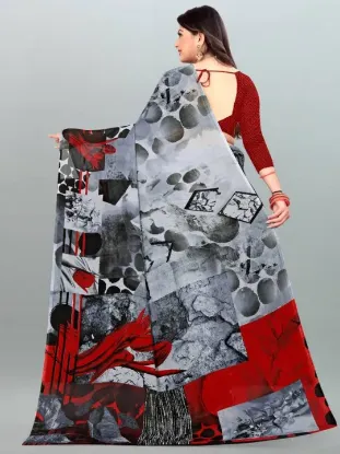 Picture of Geometric Print Daily Wear Georgette Saree (Grey)