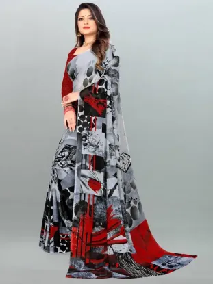 Picture of Geometric Print Daily Wear Georgette Saree (Grey)