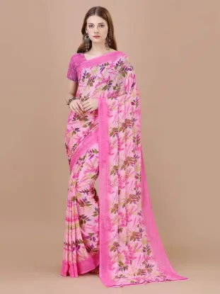 Picture of Floral Print, Printed Daily Wear Georgette Saree (Pink)