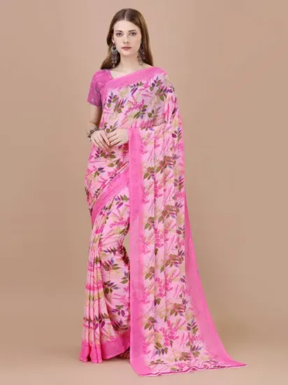 Picture of Floral Print, Printed Daily Wear Georgette Saree (Pink)
