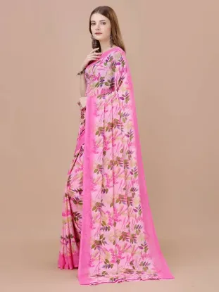 Picture of Floral Print, Printed Daily Wear Georgette Saree (Pink)