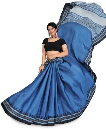 Picture of Printed Daily Wear Silk Blend Saree (Blue)