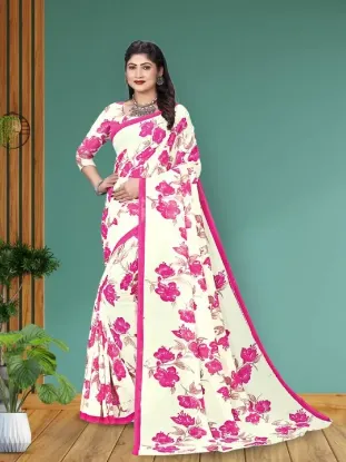 Picture of Floral Print Bollywood Georgette Saree (Pink)