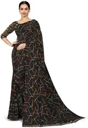 Picture of Printed, Floral Print Daily Wear Georgette Saree (Black)