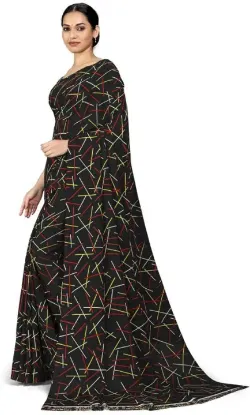 Picture of Printed, Floral Print Daily Wear Georgette Saree (Black)