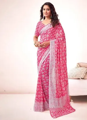 Picture of Printed Bollywood Georgette Saree (Pink)