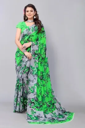 Picture of Floral Print Bollywood Georgette Saree (Green)
