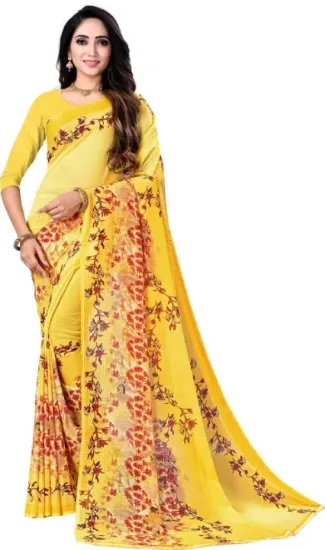 Picture of Fancy Georgette Floral Printed Saree Women's Indian Ethnic Wear Anarkali Style Partywear Dress