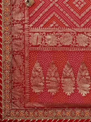 Picture of Red & Gold-Toned Woven Design Bandhani Saree For Wedding
