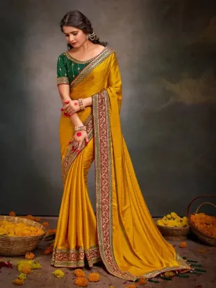 Picture of Embroidered Bollywood Satin Saree
