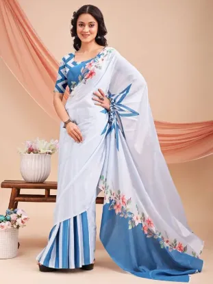 Picture of Printed, Embellished, Embroidered Daily Wear Chiffon Saree (Light Blue, Multicolor)