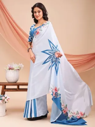 Picture of Printed, Embellished, Embroidered Daily Wear Chiffon Saree (Light Blue, Multicolor)