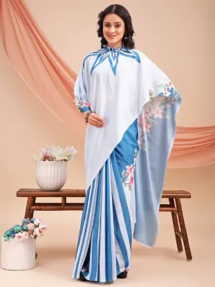Picture of Printed, Embellished, Embroidered Daily Wear Chiffon Saree (Light Blue, Multicolor)