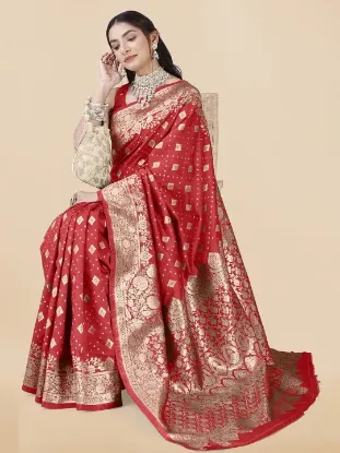 Picture of Ethnic Motifs Woven Designed Zari Banarasi Saree