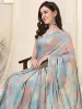 Picture of Printed, Color Block, Embellished Bollywood Chiffon, Georgette Saree (Orange, Grey)